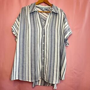 BLUE SOL Top XXL Blue White Stripe Cap Sleeve Preppy Cotton Casual Classic